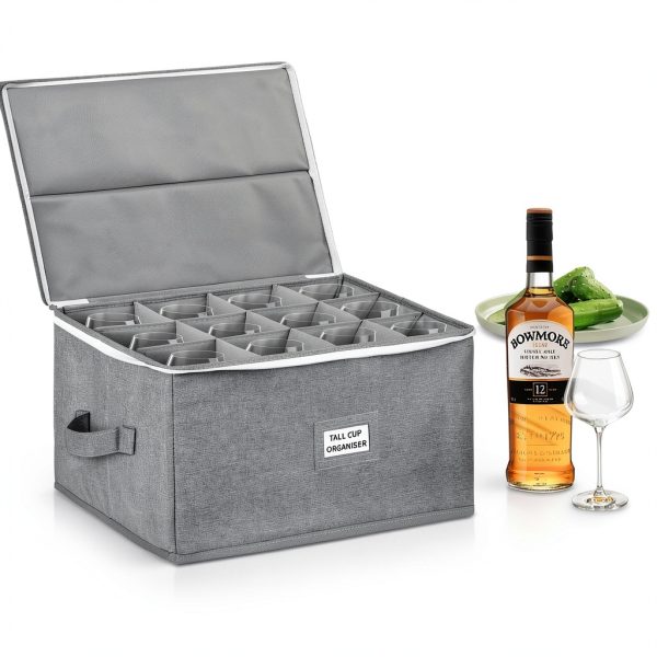 Stackable Wine Glass Storage Box Jenlan Grey Hard Shell Holds 12-6