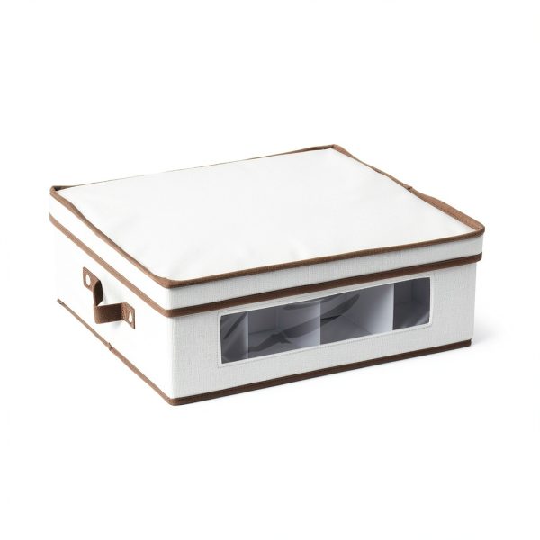 Household Essentials 538 Vision China Storage Box for Tea Cups and Mugs with Lid and Handles | Natural Canvas with Brown Trim-6