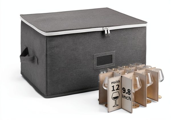 Stackable Wine Glass Storage Box Jenlan Grey Hard Shell Holds 12-1