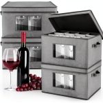 Uiifan 4 Pcs Wine Glass Storage Box with Dividers, Gray Stemware-0