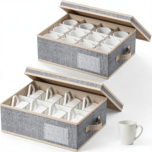 Lifewit 2 Pcs Coffee Mug Storage with Dividers, Stackable Cationic-0