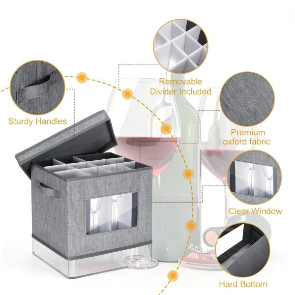 Wine Glass Storage Box Norme 3-Pack Gray 12-Compartment Stemware Case-1