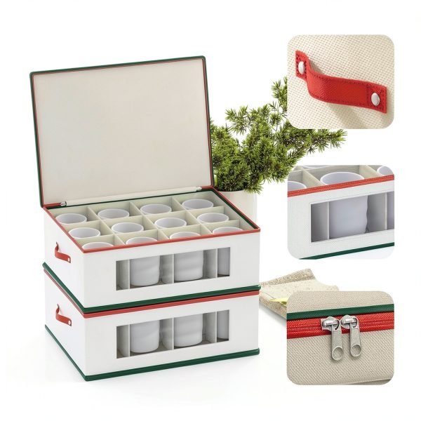 Homyfort Mug Storage Box Organizer, 2 Pack Hard Shell for 24 Tea Cups-3