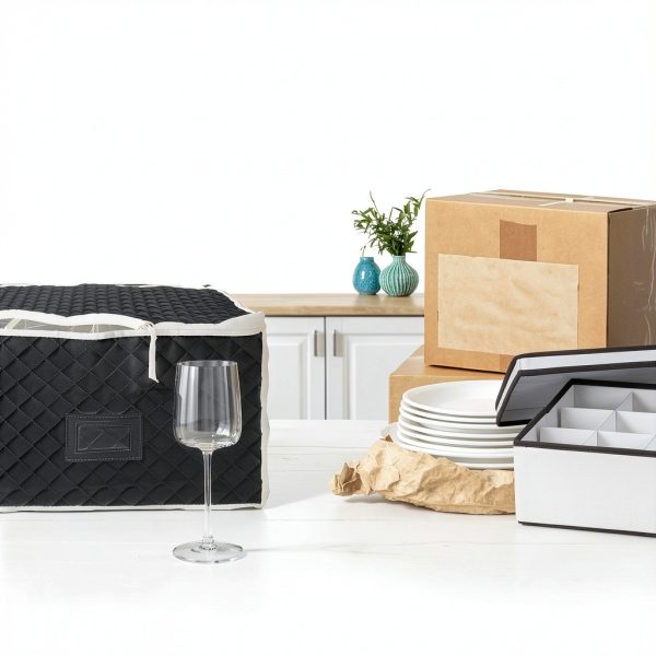 Woffit Wine Glass Storage - Quilted Set of 2 for Mugs & Stemware, Gray-4