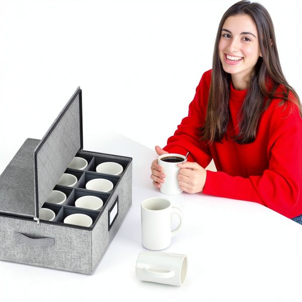 Coffee Mug Storage Box Organizer homyfort Grey 2-Pack Hard Shell-5
