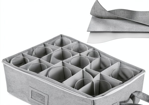Stackable Wine Glass Storage Box Jenlan Grey Hard Shell Holds 12-5