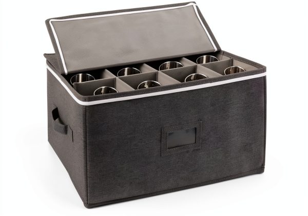 Boczif Wine Glass Storage Case - White Chest Holds 12 Glasses-4