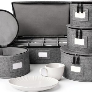 storageLAB China Storage Containers, Containers for Organizing, Hard Shell Case, Felt Plate Dividers, Moving Supplies, Storage Box, Wine, Dishes, Glasses Storage, Charger Plates Storage Containers-0