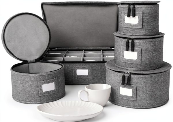 storageLAB China Storage Containers, Containers for Organizing, Hard Shell Case, Felt Plate Dividers, Moving Supplies, Storage Box, Wine, Dishes, Glasses Storage, Charger Plates Storage Containers-0