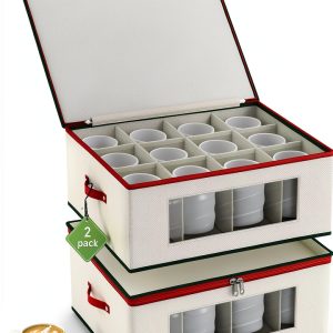 Homyfort Mug Storage Box Organizer, 2 Pack Hard Shell for 24 Tea Cups-0