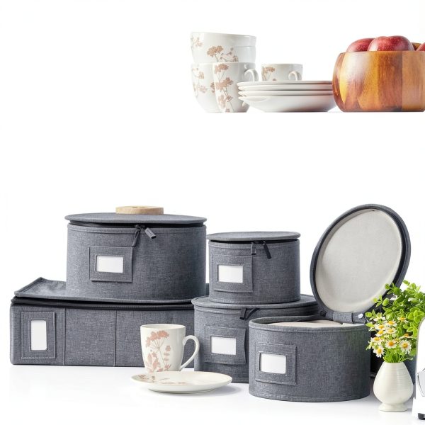 storageLAB China Storage Containers, Containers for Organizing, Hard Shell Case, Felt Plate Dividers, Moving Supplies, Storage Box, Wine, Dishes, Glasses Storage, Charger Plates Storage Containers-1