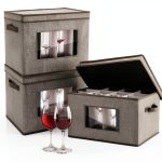 Wine Glass Storage Box Norme 3-Pack Gray 12-Compartment Stemware Case-0
