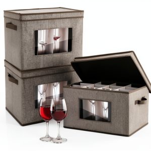 Wine Glass Storage Box Norme 3-Pack Gray 12-Compartment Stemware Case-0