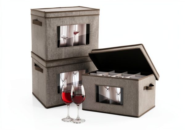 Wine Glass Storage Box Norme 3-Pack Gray 12-Compartment Stemware Case-0