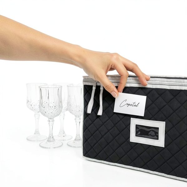 Woffit Wine Glass Storage - Quilted Set of 2 for Mugs & Stemware, Gray-6