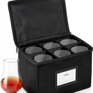Lukeline Storage Box for Glencairn Whisky Glass, Stackable Whiskey Glasses Holder with 6 Compartments, Whiskey Glass Carrying Case with Handle,Gifts for Whisky Lovers-0