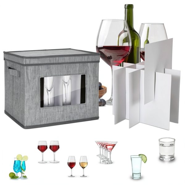 Wine Glass Storage Box Norme 3-Pack Gray 12-Compartment Stemware Case-2