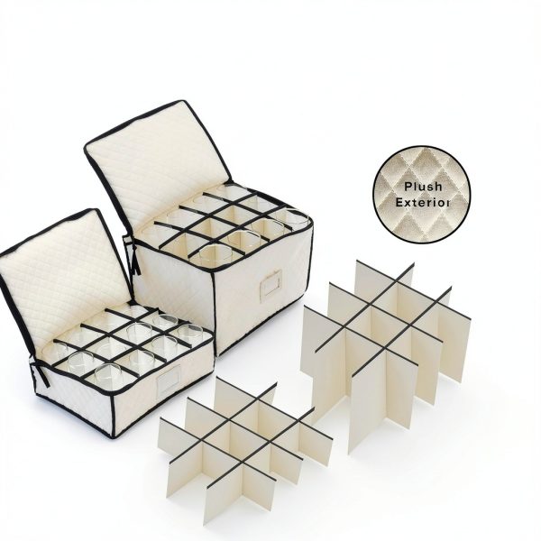 Woffit Wine Glass Storage - Quilted Set of 2 for Mugs & Stemware, Gray-2