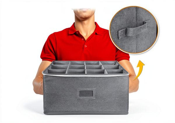 Stackable Wine Glass Storage Box Jenlan Grey Hard Shell Holds 12-3