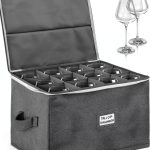 Stackable Wine Glass Storage Box Jenlan Grey Hard Shell Holds 12-0