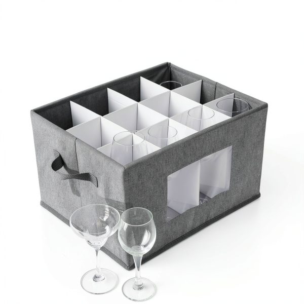 Uiifan 4 Pcs Wine Glass Storage Box with Dividers, Gray Stemware-3