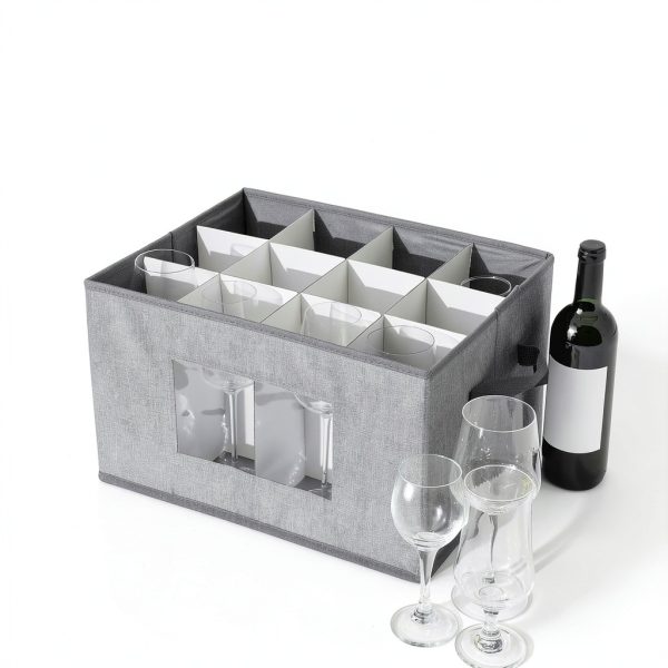 Wine Glass Storage Box Norme 3-Pack Gray 12-Compartment Stemware Case-3