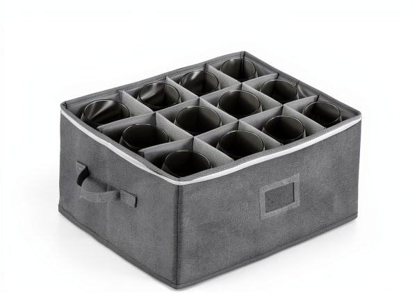 Stackable Wine Glass Storage Box Jenlan Grey Hard Shell Holds 12-2