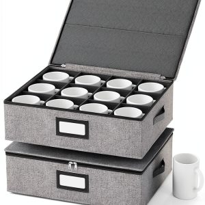 Coffee Mug Storage Box Organizer homyfort Grey 2-Pack Hard Shell-0
