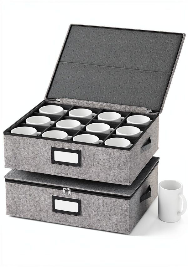 Coffee Mug Storage Box Organizer homyfort Grey 2-Pack Hard Shell-0
