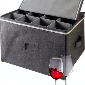 Boczif Wine Glass Storage Case - White Chest Holds 12 Glasses-0