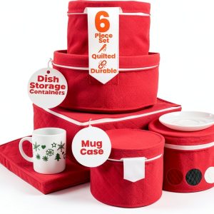 LAMINET 6-Piece Quilted Dinnerware Storage Set - Red-0