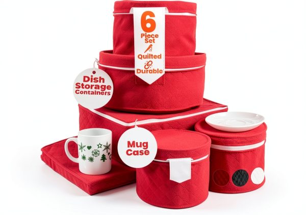 LAMINET 6-Piece Quilted Dinnerware Storage Set - Red-0