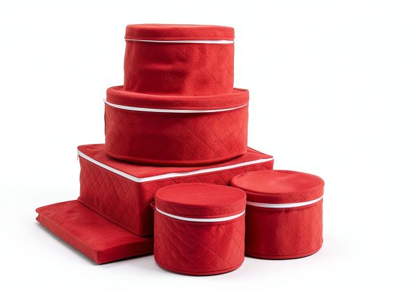 LAMINET 6-Piece Quilted Dinnerware Storage Set - Red-3
