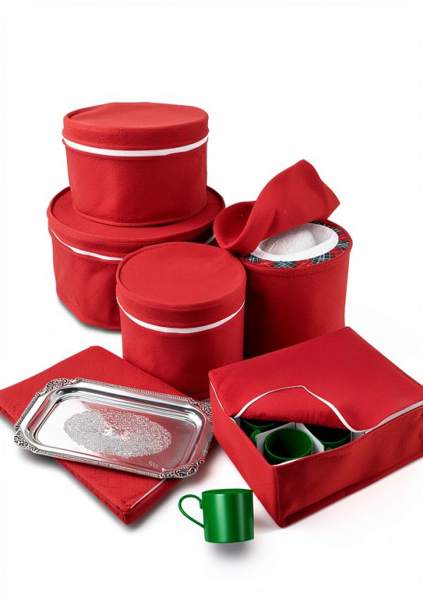 LAMINET 6-Piece Quilted Dinnerware Storage Set - Red-1